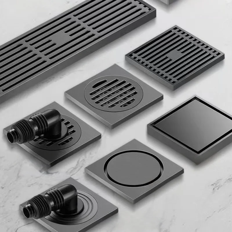 H166526bb02d04b36a42aa543a4bcdeaei.webp Modern Black Gray Slivery Bathroom Shower Accessories Brass 4 Inch Anti Odor SUS 304 316 Stainless Steel Floor Drain - Image 1