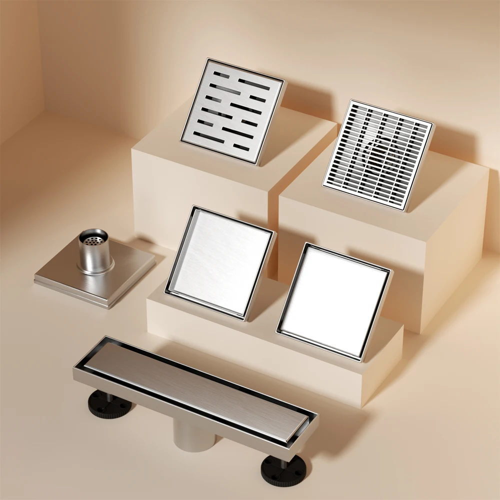 Hc74918942882466fbecf083067a5ba97j.webp Modern Black Gray Bathroom Shower Accessories Brass 4 Inch Anti Odor SUS 201 304 Stainless Steel Floor Drain - Image 1