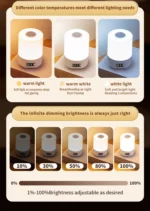 LED Remote-controlled Night Light with Clock Battery Level Display Three-color Temperature USB Chargeable 1200mA Bedside Lamp - Image 6